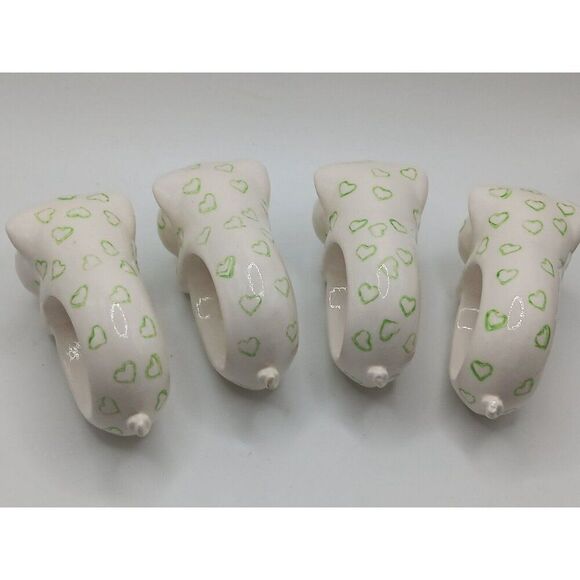 5/$25 4 Hand Painting Signed Pig Napkin Holders W/Green Hearts Vintage 1986 - Picture 6 of 8